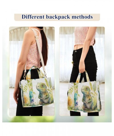 Corduroy Women Tote Bag Watercolor Lizard Print, Handbag Purses with Detachable Strap Small Size $12.09 Crossbody Bags