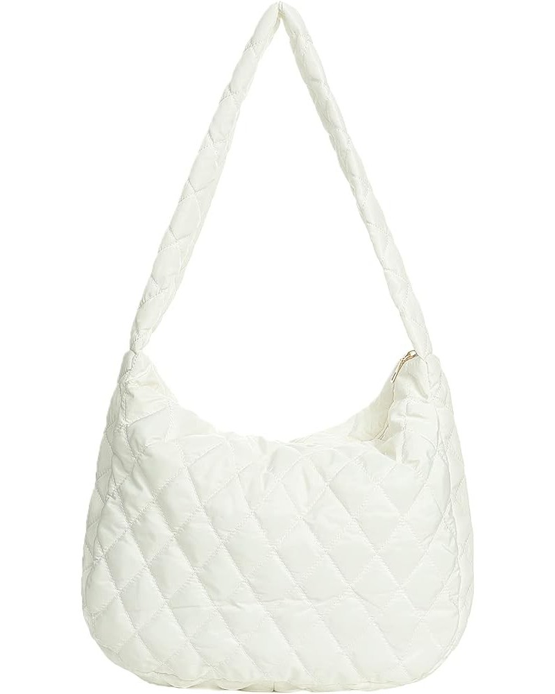 Women Large Puffy Tote Bag Quilted Down Cotton Padding Shoulder Bag Winter Warm Lightweight Handbag with Zip Style 1-white $1...