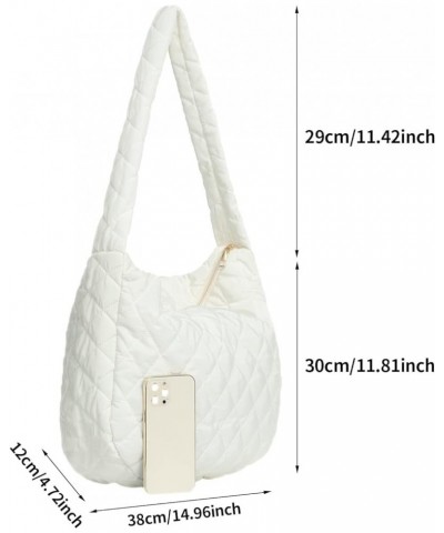 Women Large Puffy Tote Bag Quilted Down Cotton Padding Shoulder Bag Winter Warm Lightweight Handbag with Zip Style 1-white $1...