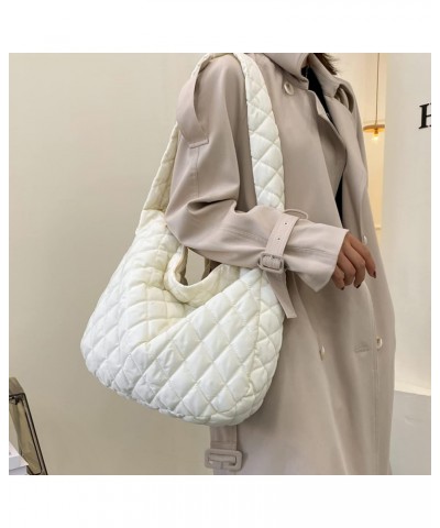 Women Large Puffy Tote Bag Quilted Down Cotton Padding Shoulder Bag Winter Warm Lightweight Handbag with Zip Style 1-white $1...