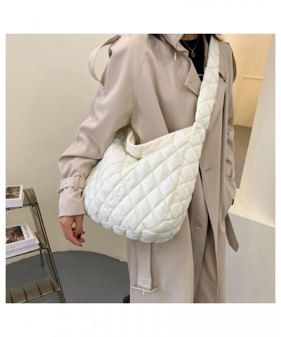 Women Large Puffy Tote Bag Quilted Down Cotton Padding Shoulder Bag Winter Warm Lightweight Handbag with Zip Style 1-white $1...