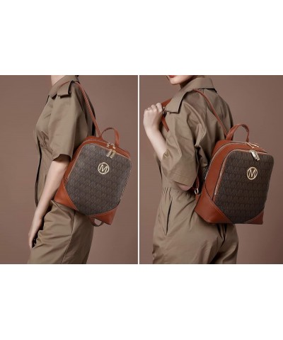 MKP Women Fashion Double Zipper Medium Backpack Purse PU Leather Ladies Travel Shoulder Bag Set 2Pcs Coffee $24.95 Backpacks