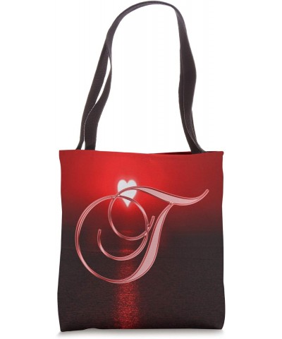 T Red Heart Beach Ocean Lake Sun Moon Initial Letter Name Tote Bag $9.83 Totes