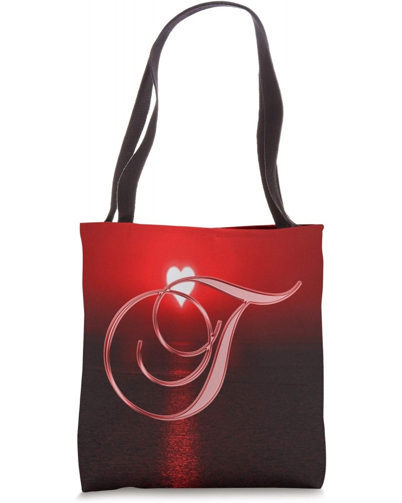 T Red Heart Beach Ocean Lake Sun Moon Initial Letter Name Tote Bag $9.83 Totes