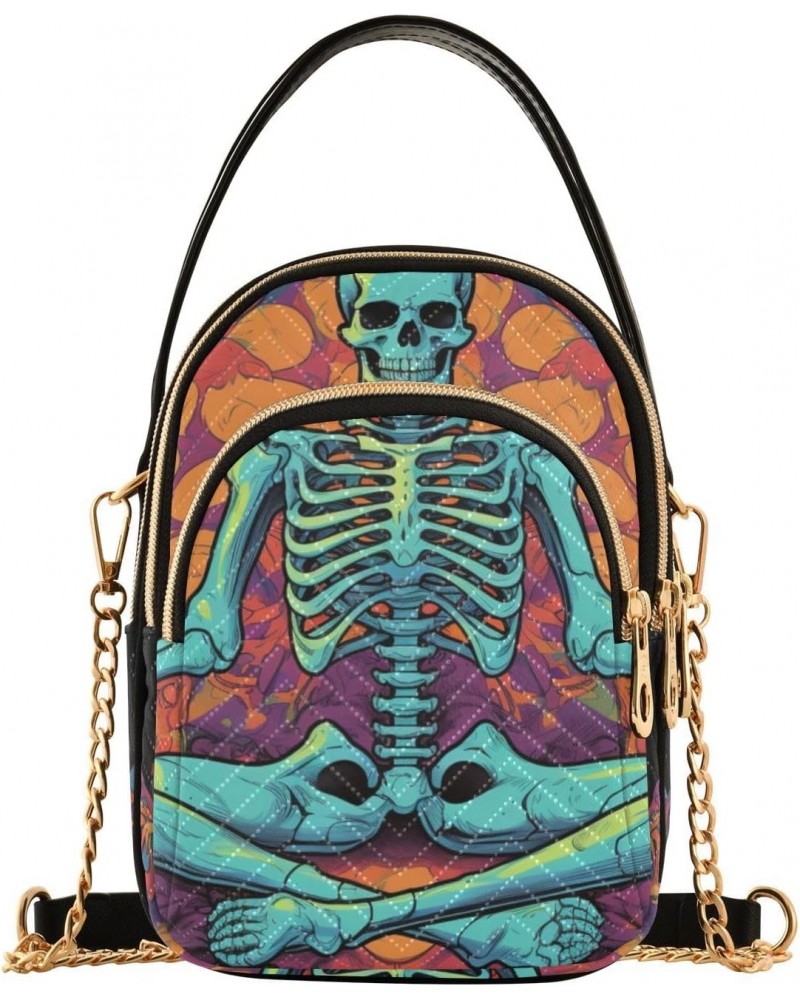 Meditation Skull Crossbody Sling Bags for Women, Compact Fashion Handbag with Chain Strap Top handle for Evening Party Dating...