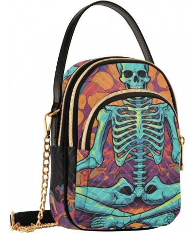 Meditation Skull Crossbody Sling Bags for Women, Compact Fashion Handbag with Chain Strap Top handle for Evening Party Dating...