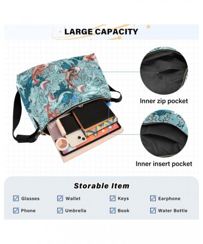 Lucky Fish Hobo Shoulder Bag for Women Men PU Leather Crossbody Bag Slouchy Tote Handbags for Work Travel $19.13 Totes