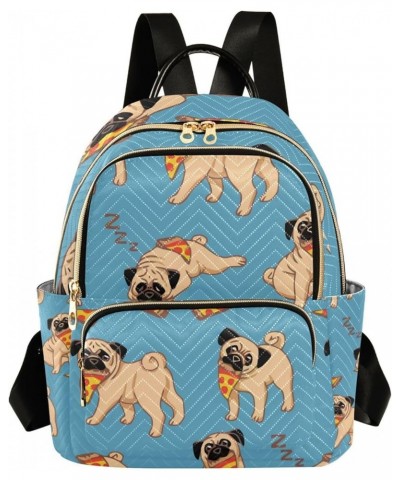 Pug Dog Pizza Funny Backpack for Women Shoulder Bag Lightweight Mini Backpack Casual Daypack for Travel Small(11.41'' x 6.1''...