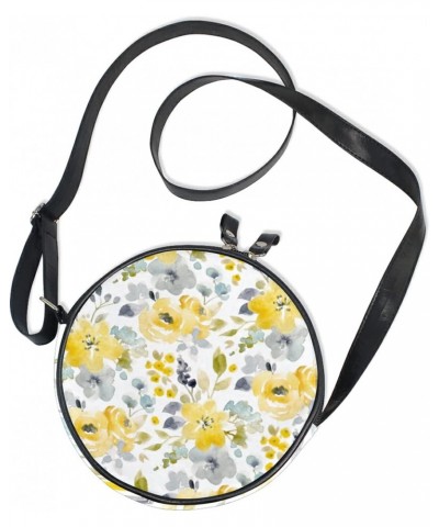 Chic Yellow Flower Crossbody Bag Small Canvas Shoulder Round Bag for Women $10.06 Shoulder Bags