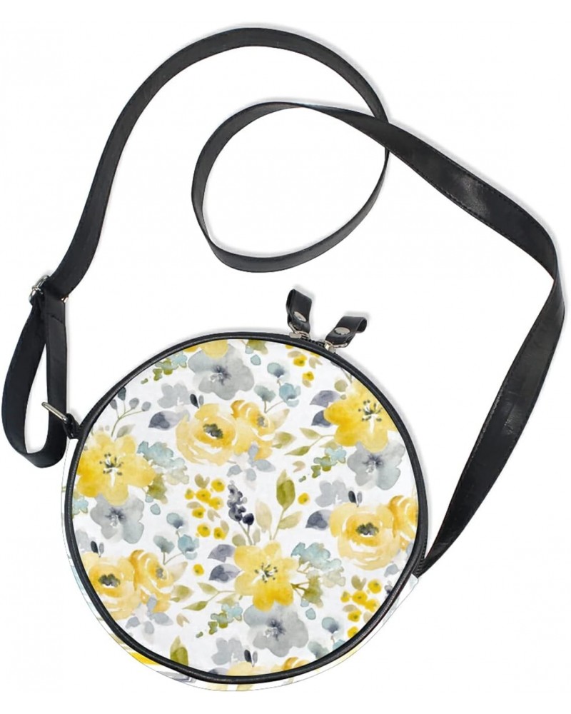 Chic Yellow Flower Crossbody Bag Small Canvas Shoulder Round Bag for Women $10.06 Shoulder Bags