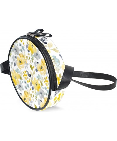 Chic Yellow Flower Crossbody Bag Small Canvas Shoulder Round Bag for Women $10.06 Shoulder Bags