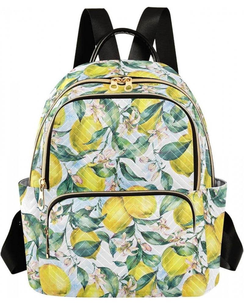 Yellow Lemon Slice and Leaves Backpack Purse for Women Lightweight Back Pack Casual Daypack Travel Shoulder Bag Bookbag - S S...