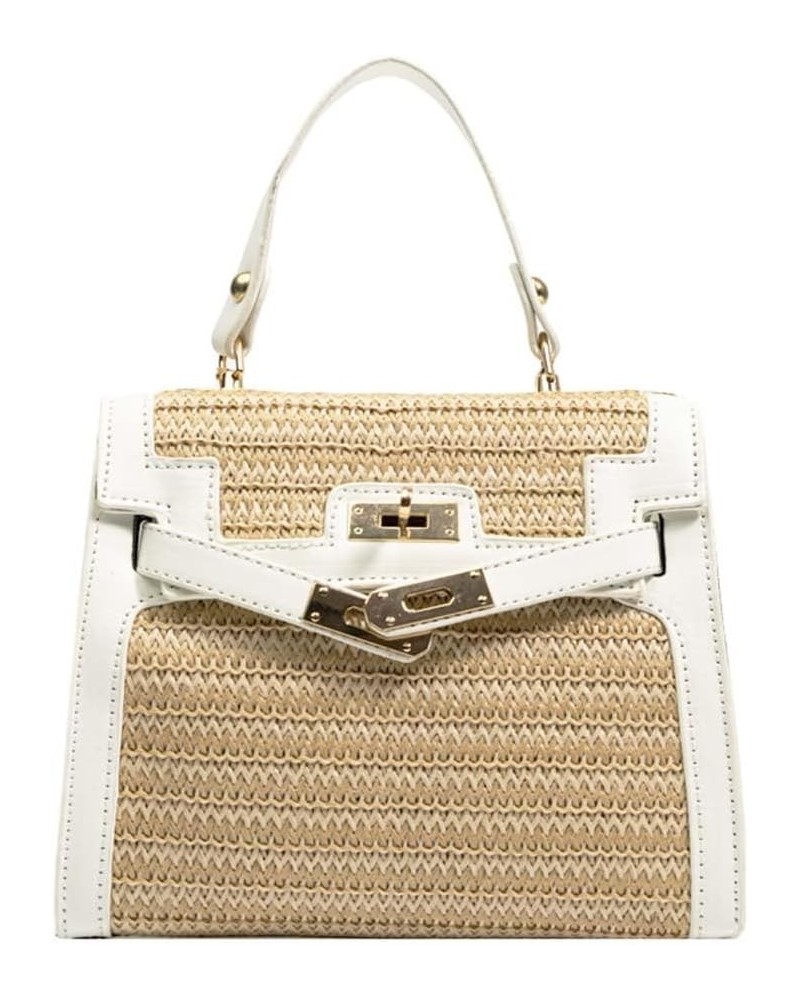 Women's Top Handle Straw Weave Satchel Bag Purses Small Handbag Shoulder Crossbody Bag White $19.79 Satchels