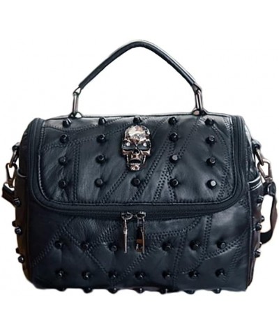 Tote Bag for Women Skull Rivet Shoulder Bag Fashion Texture Top-handle Bags Purse-Black Black $33.60 Totes