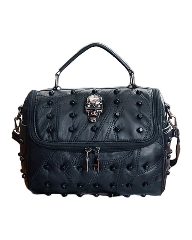 Tote Bag for Women Skull Rivet Shoulder Bag Fashion Texture Top-handle Bags Purse-Black Black $33.60 Totes