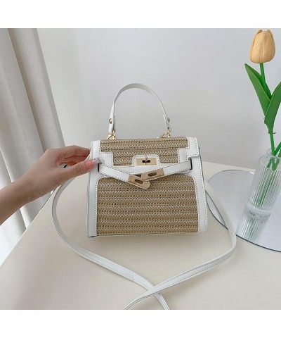 Women's Top Handle Straw Weave Satchel Bag Purses Small Handbag Shoulder Crossbody Bag White $19.79 Satchels