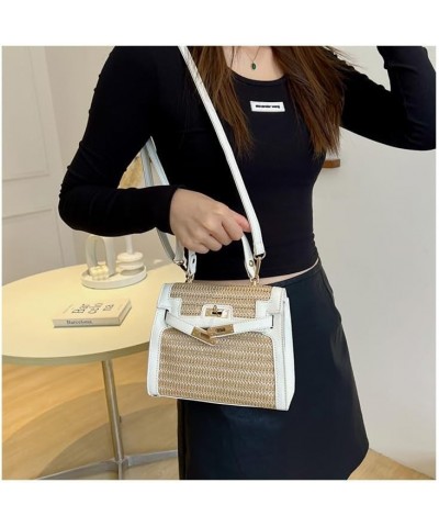 Women's Top Handle Straw Weave Satchel Bag Purses Small Handbag Shoulder Crossbody Bag White $19.79 Satchels