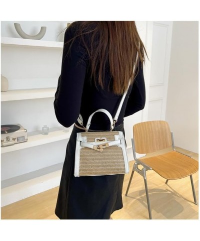 Women's Top Handle Straw Weave Satchel Bag Purses Small Handbag Shoulder Crossbody Bag White $19.79 Satchels