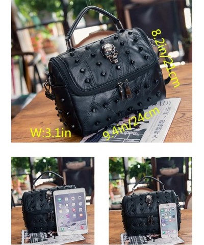 Tote Bag for Women Skull Rivet Shoulder Bag Fashion Texture Top-handle Bags Purse-Black Black $33.60 Totes