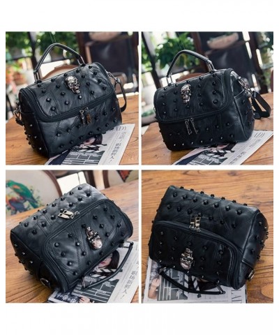 Tote Bag for Women Skull Rivet Shoulder Bag Fashion Texture Top-handle Bags Purse-Black Black $33.60 Totes