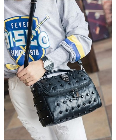 Tote Bag for Women Skull Rivet Shoulder Bag Fashion Texture Top-handle Bags Purse-Black Black $33.60 Totes