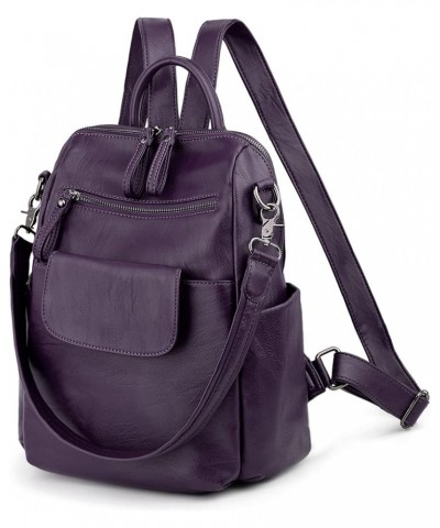 Women Backpack Purse 3 ways PU Washed Leather Ladies Rucksack Shoulder Bag C Purple Medium 0183 Purple $17.63 Backpacks