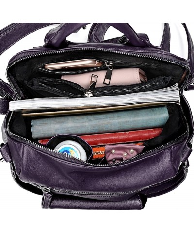 Women Backpack Purse 3 ways PU Washed Leather Ladies Rucksack Shoulder Bag C Purple Medium 0183 Purple $17.63 Backpacks