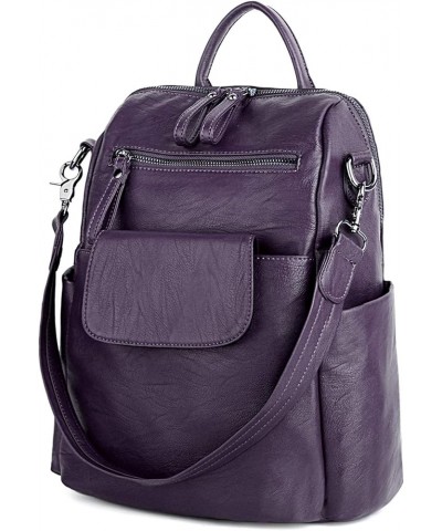 Women Backpack Purse 3 ways PU Washed Leather Ladies Rucksack Shoulder Bag C Purple Medium 0183 Purple $17.63 Backpacks