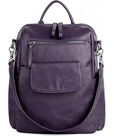 Women Backpack Purse 3 ways PU Washed Leather Ladies Rucksack Shoulder Bag C Purple Medium 0183 Purple $17.63 Backpacks