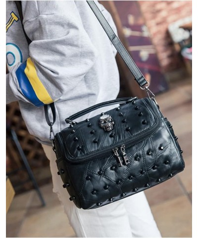 Tote Bag for Women Skull Rivet Shoulder Bag Fashion Texture Top-handle Bags Purse-Black Black $33.60 Totes