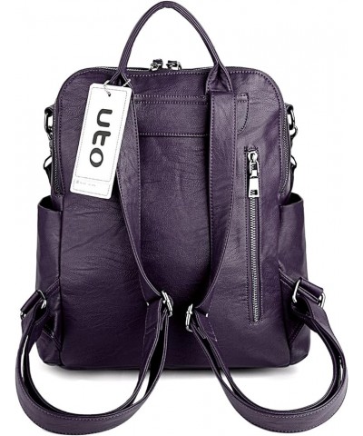 Women Backpack Purse 3 ways PU Washed Leather Ladies Rucksack Shoulder Bag C Purple Medium 0183 Purple $17.63 Backpacks