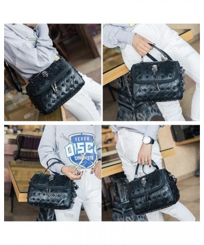 Tote Bag for Women Skull Rivet Shoulder Bag Fashion Texture Top-handle Bags Purse-Black Black $33.60 Totes