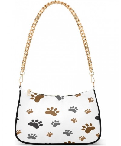 Animal Paw Dog Footprint Shoulder Handbags for Women Travel Hobo Tote Handbag Women Gold Chain Shoulder Bags Purse with Zippe...