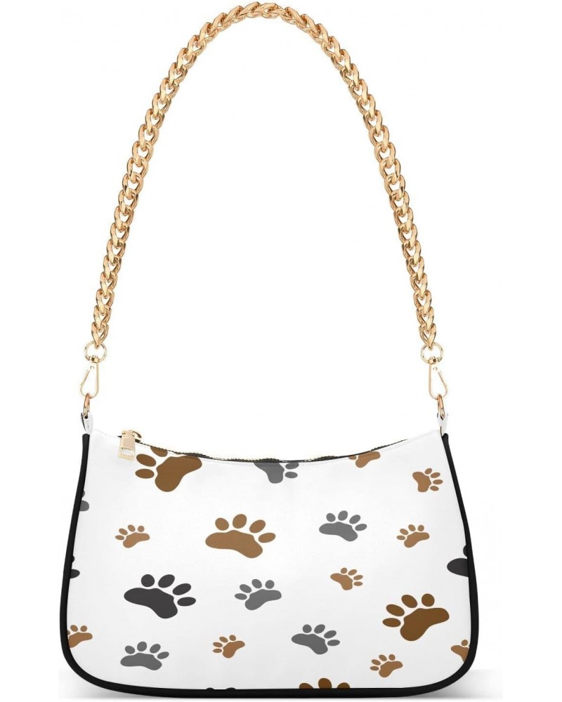 Animal Paw Dog Footprint Shoulder Handbags for Women Travel Hobo Tote Handbag Women Gold Chain Shoulder Bags Purse with Zippe...