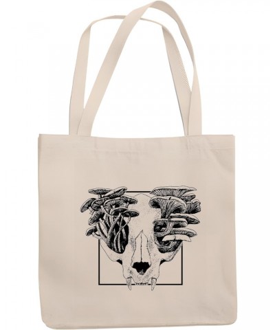 Unique Gift Idea for Nature Lovers Skull with Mushrooms Design Natural White Multicolor Canvas Tote Bag 905 $17.67 Totes