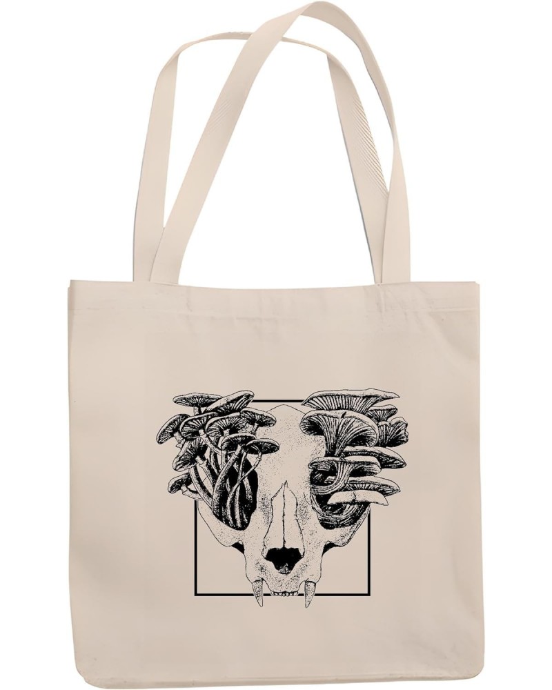 Unique Gift Idea for Nature Lovers Skull with Mushrooms Design Natural White Multicolor Canvas Tote Bag 905 $17.67 Totes