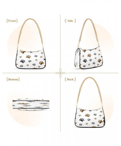 Animal Paw Dog Footprint Shoulder Handbags for Women Travel Hobo Tote Handbag Women Gold Chain Shoulder Bags Purse with Zippe...