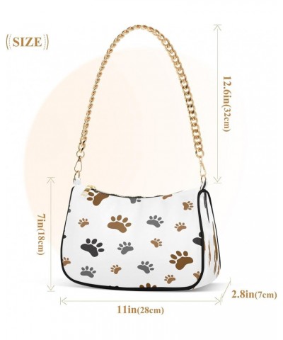 Animal Paw Dog Footprint Shoulder Handbags for Women Travel Hobo Tote Handbag Women Gold Chain Shoulder Bags Purse with Zippe...