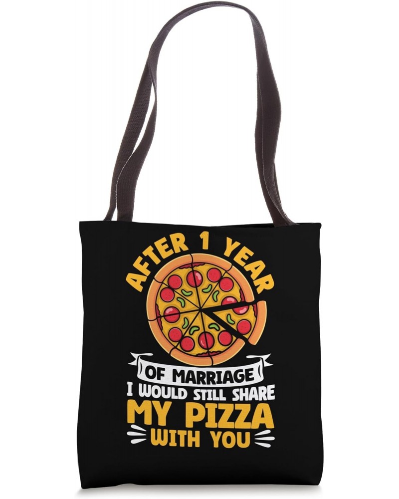 1st Wedding Anniversary Pizza Married Couple Celebration Tote Bag $15.00 Totes