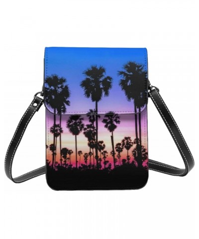 Summer Palm Trees Sunset Women Small Crossbody Bag Leather Cell Phone Purse Wallet $20.83 Crossbody Bags