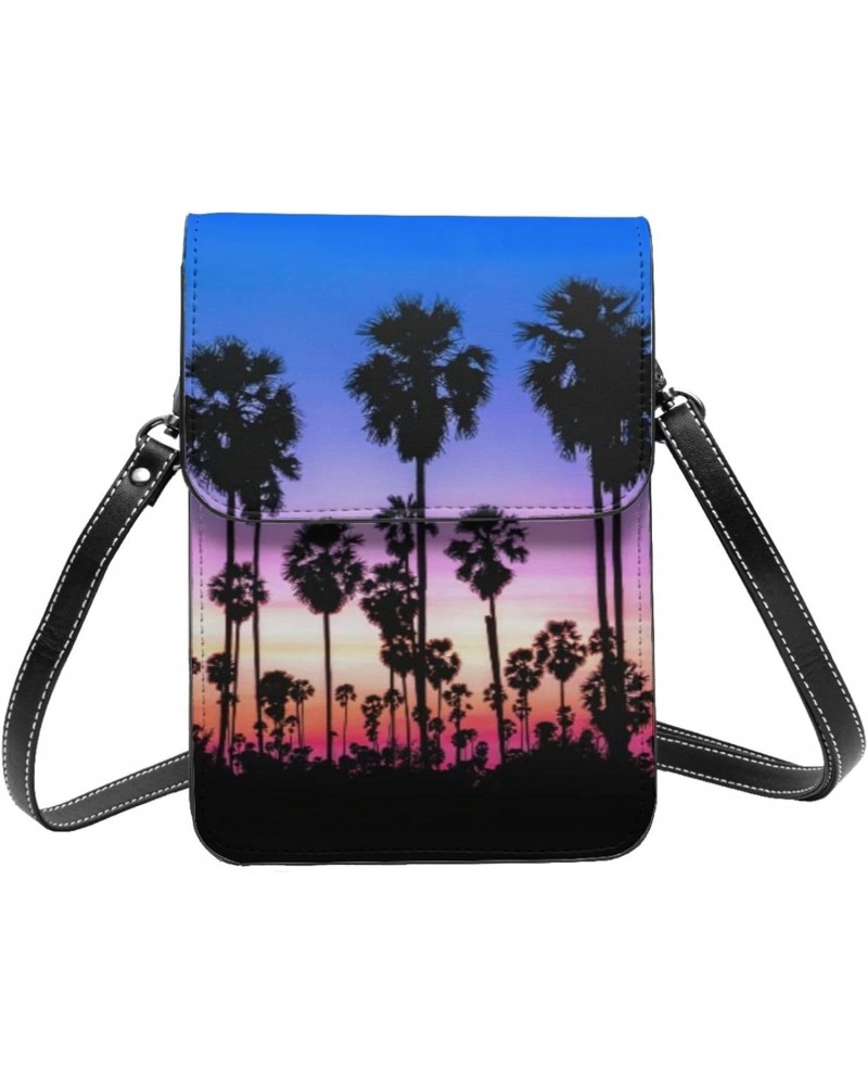 Summer Palm Trees Sunset Women Small Crossbody Bag Leather Cell Phone Purse Wallet $20.83 Crossbody Bags