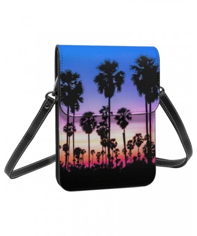 Summer Palm Trees Sunset Women Small Crossbody Bag Leather Cell Phone Purse Wallet $20.83 Crossbody Bags