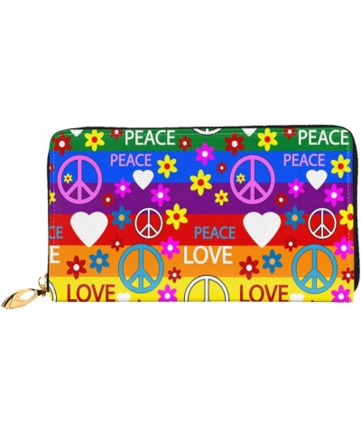 Heart Peace Flower Hippie Leather Wallet Credit Card Holder Wallet Fashion Wristlet Wallet Clutch Purse For Women And Men $25...