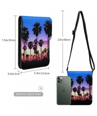 Summer Palm Trees Sunset Women Small Crossbody Bag Leather Cell Phone Purse Wallet $20.83 Crossbody Bags