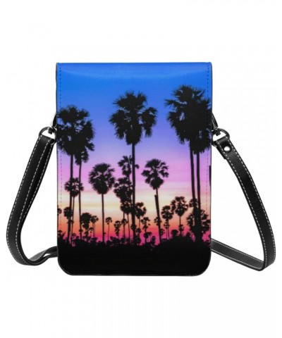 Summer Palm Trees Sunset Women Small Crossbody Bag Leather Cell Phone Purse Wallet $20.83 Crossbody Bags