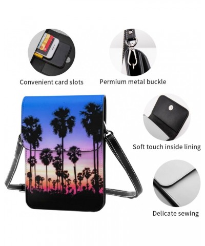 Summer Palm Trees Sunset Women Small Crossbody Bag Leather Cell Phone Purse Wallet $20.83 Crossbody Bags