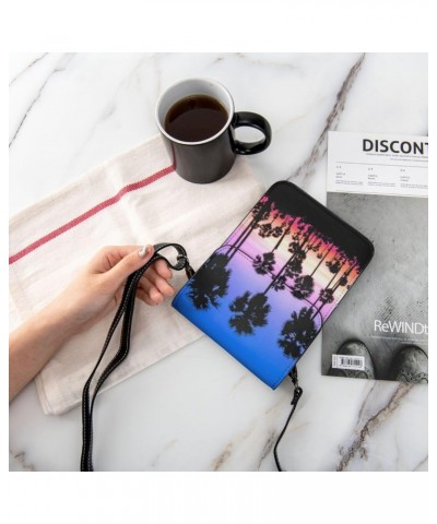 Summer Palm Trees Sunset Women Small Crossbody Bag Leather Cell Phone Purse Wallet $20.83 Crossbody Bags