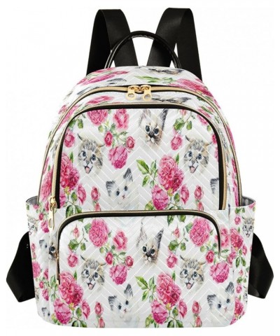 Women Backpack Purse Cats Pink Roses Fashion Shoulder Bags Travel Backpack Small Daypacks M Medium $10.66 Backpacks