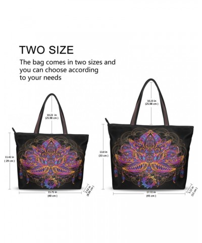 Womens Tote Bag, Rainbow Lotus Moon Boho Ladies Zip Shoulder Handbags $13.19 Shoulder Bags