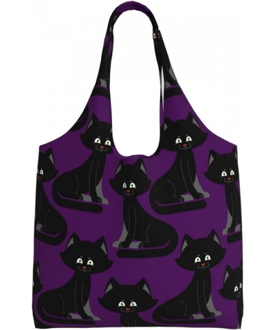 Halloween Black Cat Single Shoulder Commuter Canvas Tote Bags For Women And Men Halloween Black Cat27 $10.99 Totes